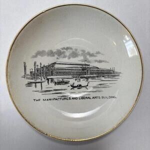 Ironstone China the manufacturers and liberal arts building plate Gold Rim Rare